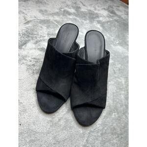 Vince Heath Black Suede Cross Strap Mule Sandal Heel Size 8